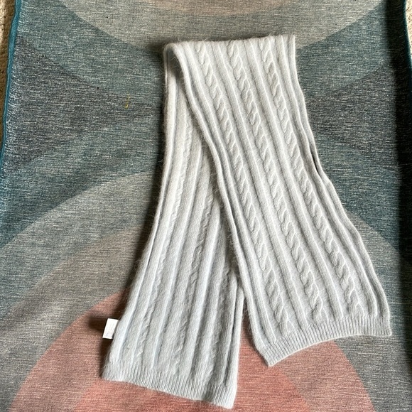 Light Blue Rabbits Fur & Lambswool Knit Braided Scarf - Picture 1 of 10